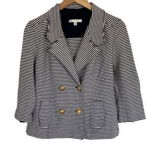 Cabi Womens 823 Knit Double Breasted Blazer Blue White Size M Nautical Preppy‎